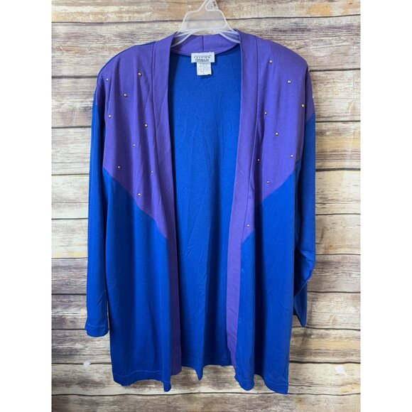 Fashion Formulas 3 Piece Outfit Jacket Shirt Skirt Set 2X Blue Purple Gold Studs - Picture 2 of 10